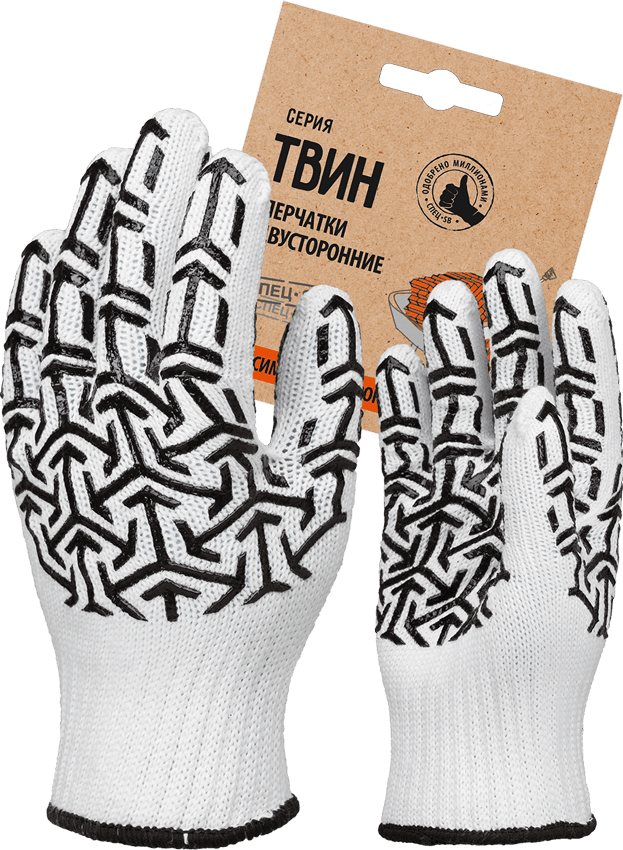 Перчатки х/б с ПВХ СТРЕЛА, 105 гр, бело-черная, картонный ярлык